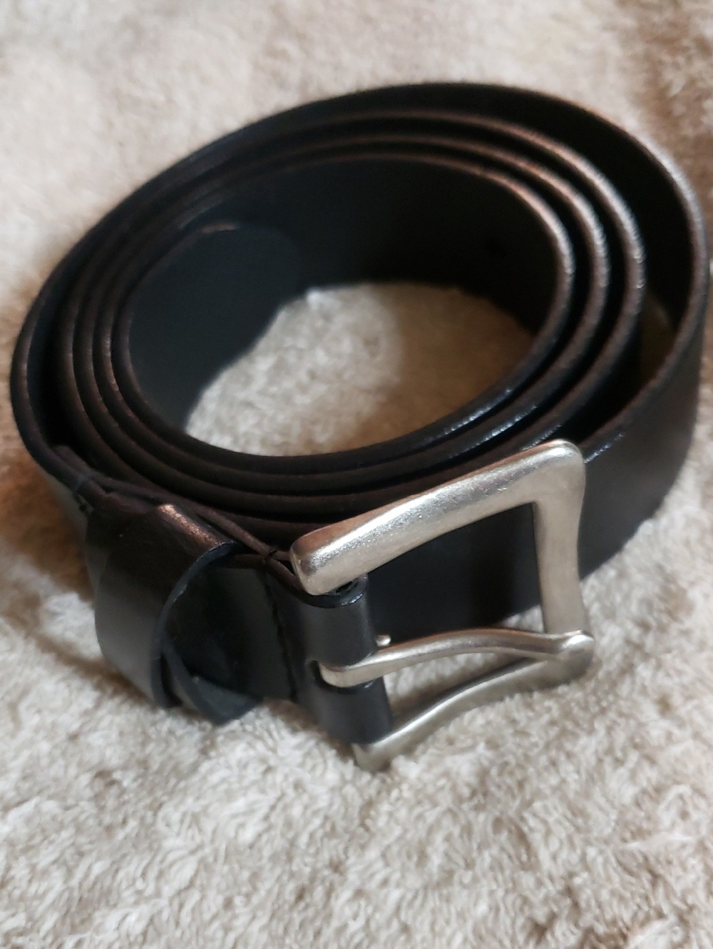 Everyday Black Leather Belt with Brushed Silver Buckle
